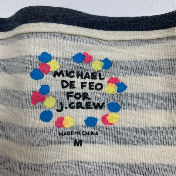 J Crew Michael De Feo Tee Womens M Floral Striped Wearable Art Drop Shoulders - Picture 8 of 14